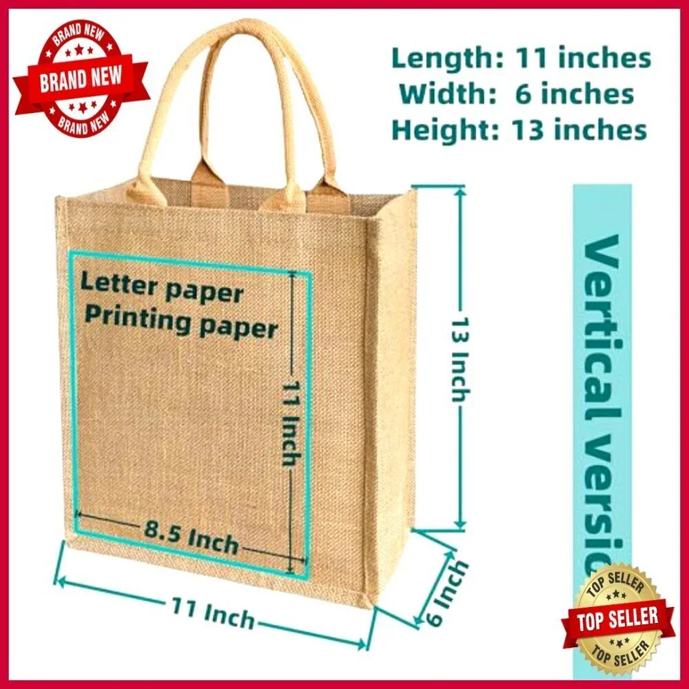 15 Pack Jute Tote Bags with Waterproof Liner, 11x13x6 Inches